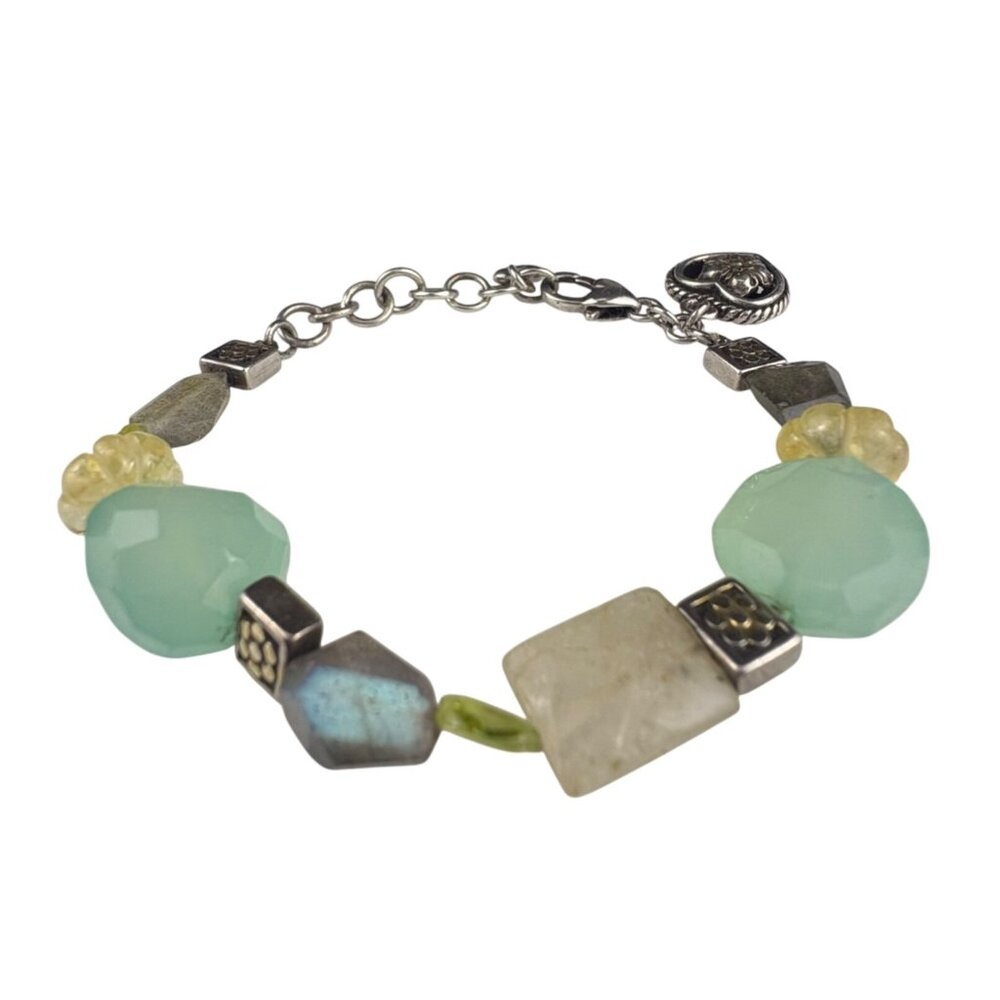 Pj Sterling Womens Multicolor Gemstone Charm Bracelet Adjustable 6 Inches